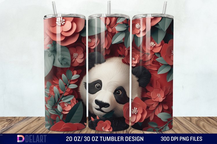 3D Floral Panda Break Tumbler Wrap example image 1