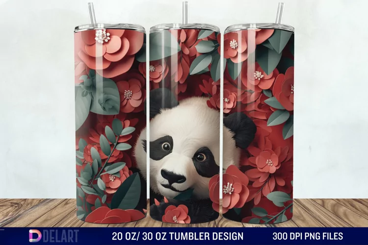 3D Floral Panda Break Tumbler Wrap