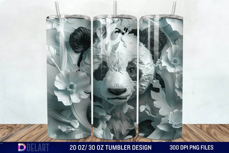 3D Floral Panda Break Tumbler Wrap example image 1