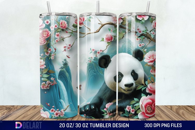 3D Floral Panda Break Tumbler Wrap example image 1