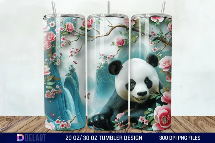 3D Floral Panda Break Tumbler Wrap
