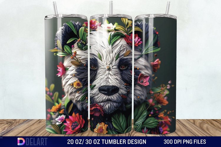 3D Floral Panda Break Tumbler Wrap example image 1