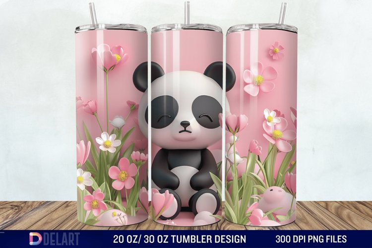 3D Floral Panda Break Tumbler Wrap example image 1