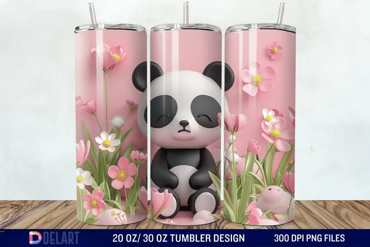 3D Floral Panda Break Tumbler Wrap