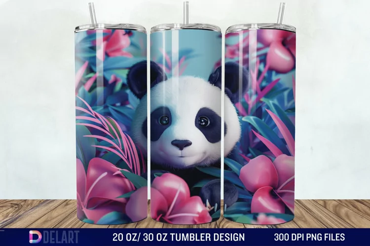 3D Floral Panda Break Tumbler Wrap