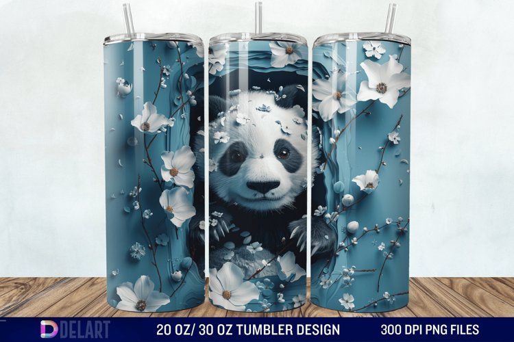 3D Floral Panda Break Tumbler Wrap example image 1