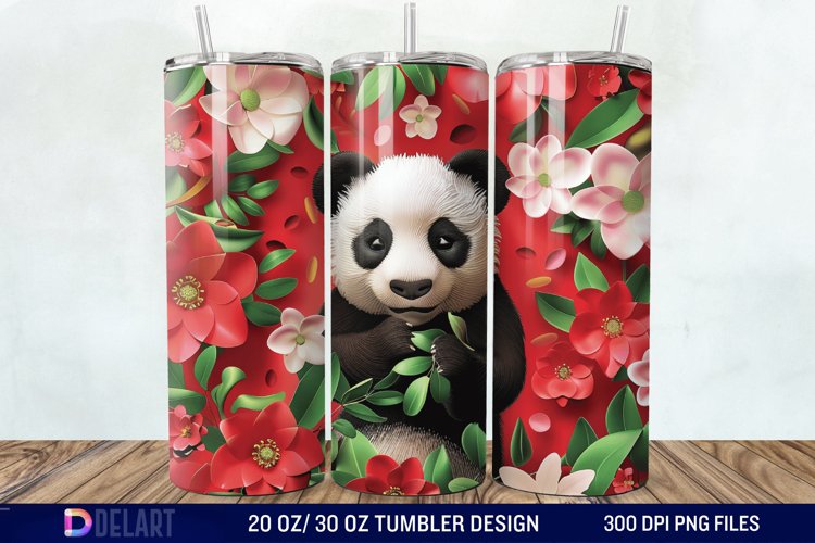 3D Floral Panda Break Tumbler Wrap example image 1