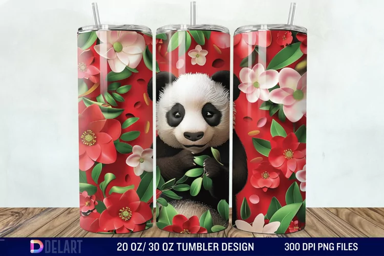 3D Floral Panda Break Tumbler Wrap