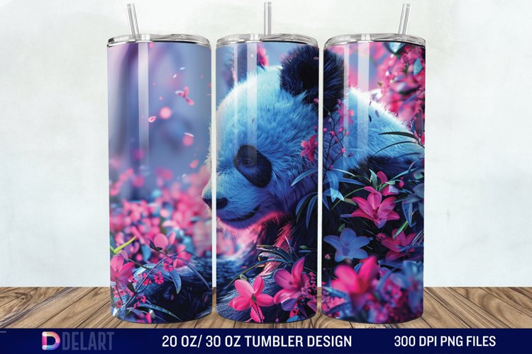 3D Floral Panda Break Tumbler Wrap example image 1