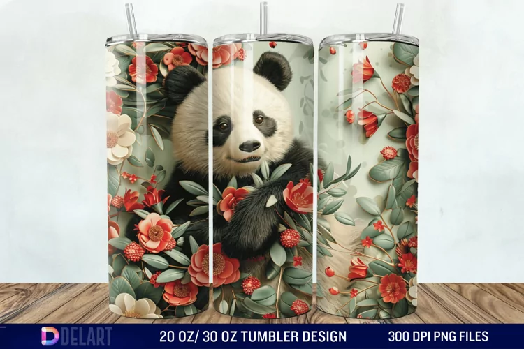 3D Floral Panda Break Tumbler Wrap