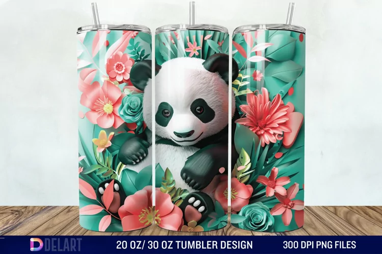 3D Floral Panda Break Tumbler Wrap