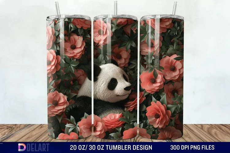 3D Floral Panda Break Tumbler Wrap