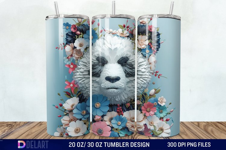 3D Floral Panda Break Tumbler Wrap example image 1