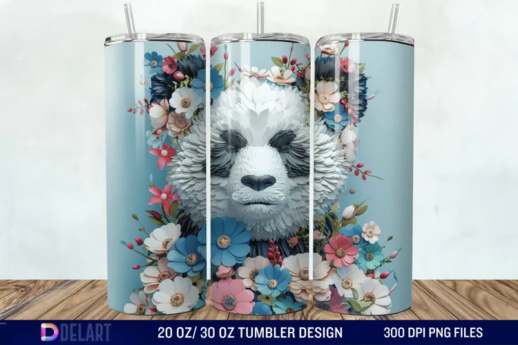 3D Floral Panda Break Tumbler Wrap