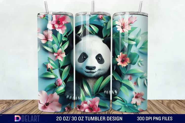 3D Floral Panda Break Tumbler Wrap