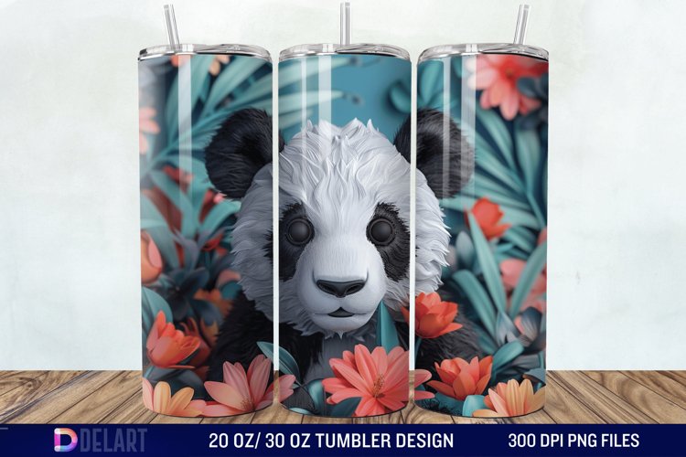 3D Floral Panda Break Tumbler Wrap example image 1