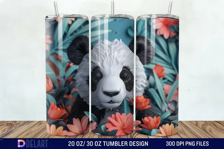 3D Floral Panda Break Tumbler Wrap