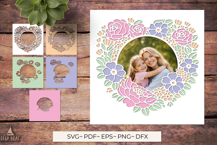3D Floral Photo Frame SVG Cut File | Layered papercut
