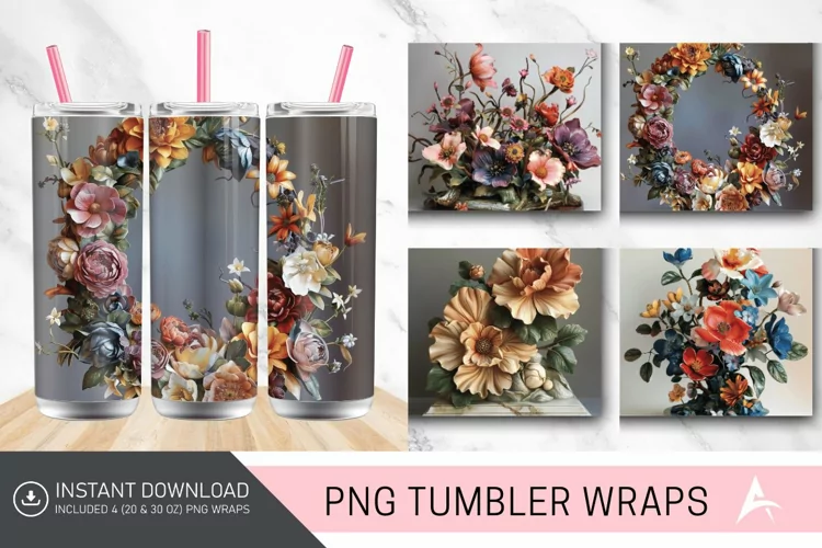3D Floral Sculpture Tumbler wrap