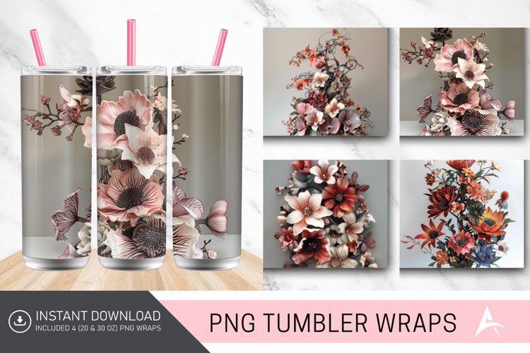 3D Floral Sculpture Tumbler wrap example image 1