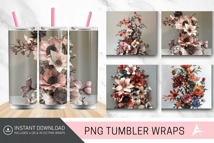 3D Floral Sculpture Tumbler wrap