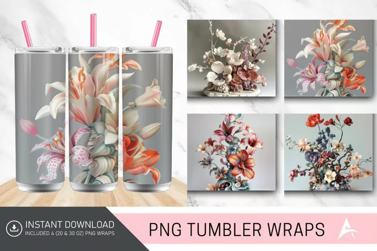 3D Floral Sculpture Tumbler wrap
