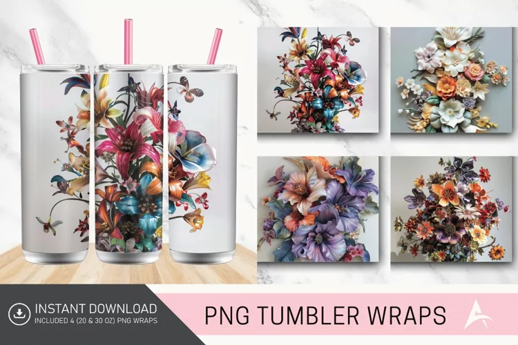 3D Floral Sculpture Tumbler wrap
