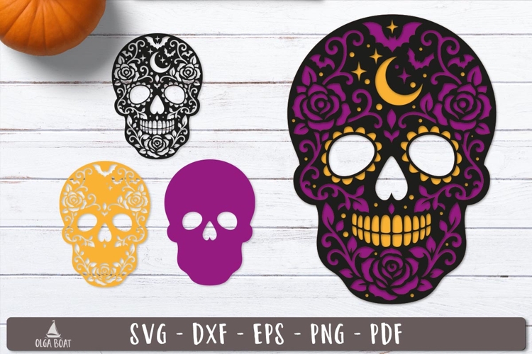 3d Floral Skull Halloween Layered SVG design