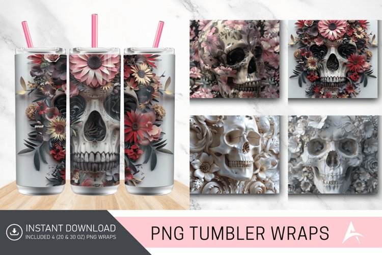 3D Floral Skull Tumbler Wrap