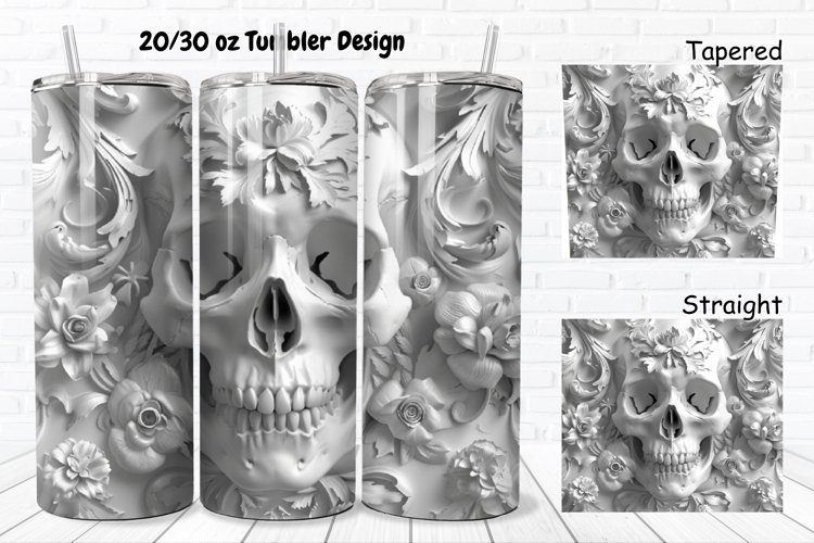 3D Floral Skull 20/30oz Skinny Tumbler