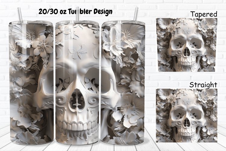 3D Floral Skull 20/30oz Skinny Tumbler