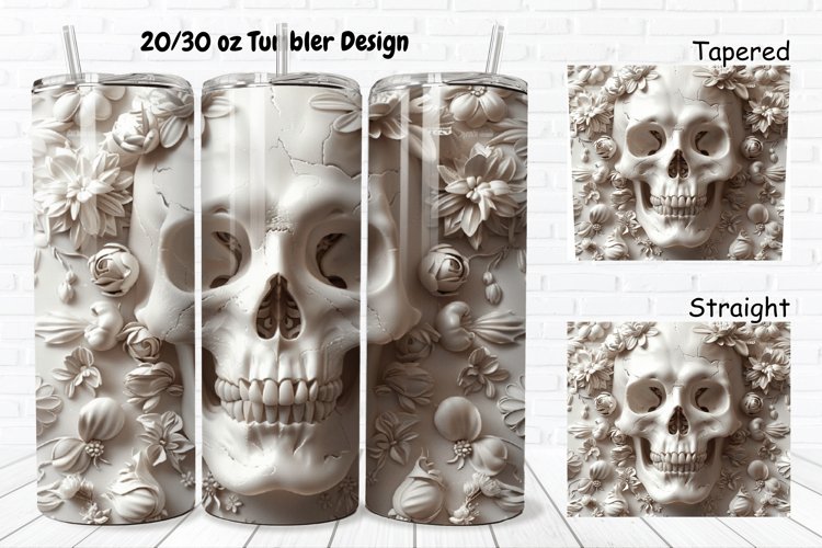3D Floral Skull 20/30oz Skinny Tumbler