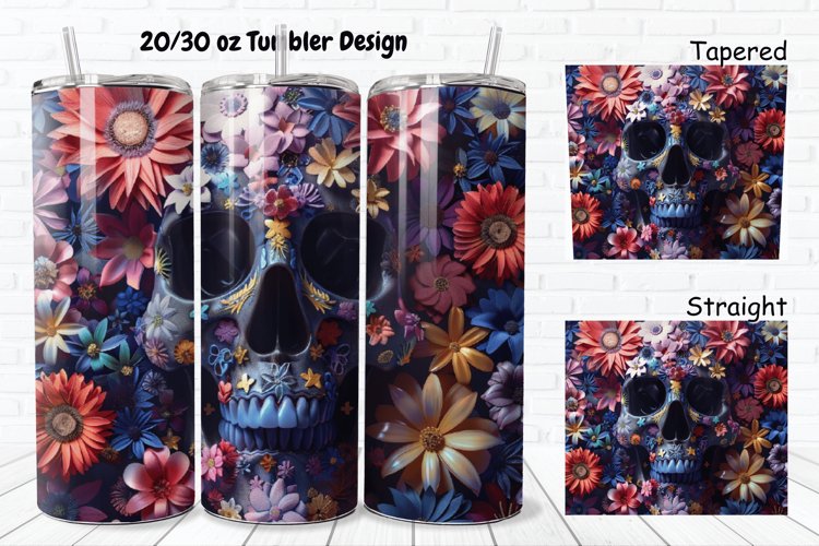 3D Floral Skull 20/30oz Skinny Tumbler
