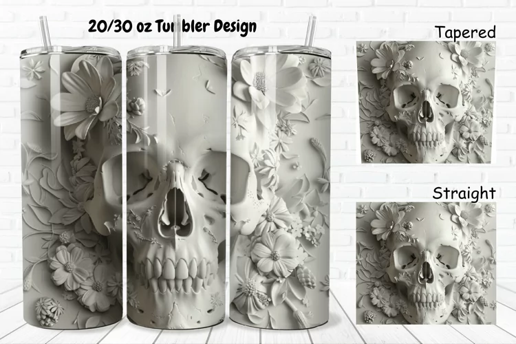 3D Floral Skull 20/30oz Skinny Tumbler