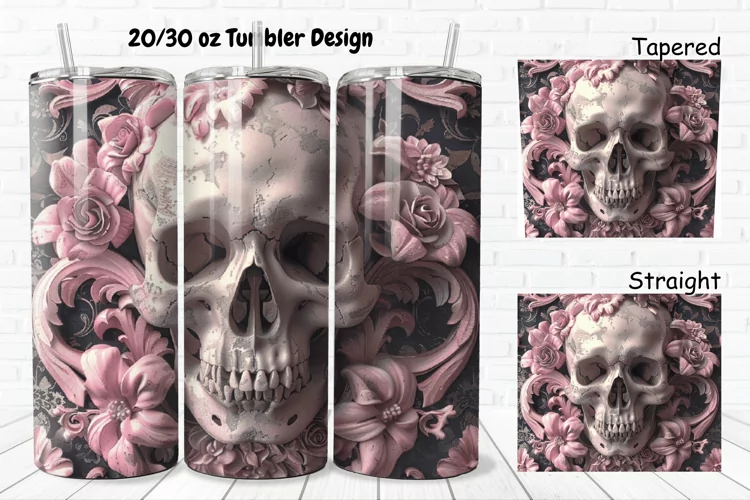 3D Floral Skull 20/30oz Skinny Tumbler