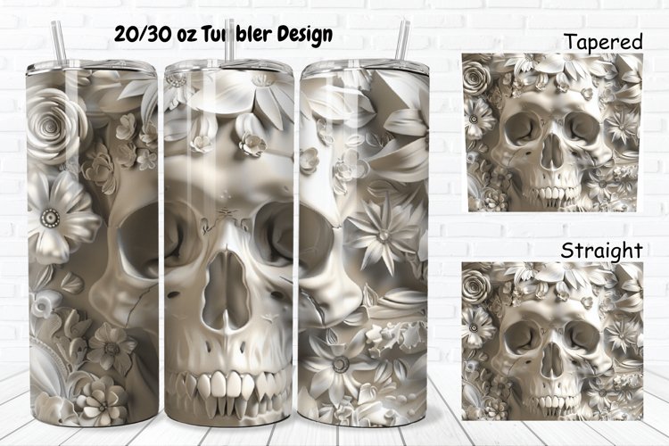 3D Floral Skull 20/30oz Skinny Tumbler