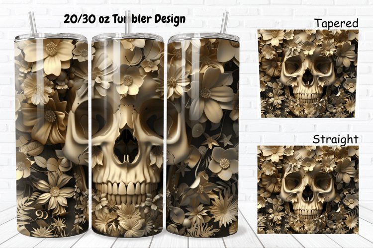 3D Floral Skull 20/30oz Skinny Tumbler