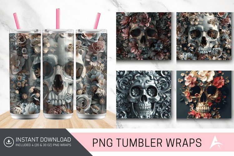 3D Floral Skull Tumbler Wrap