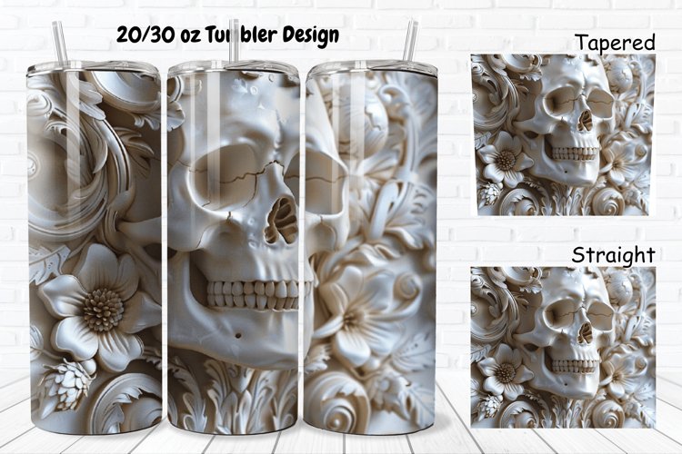 3D Floral Skull 20/30oz Skinny Tumbler