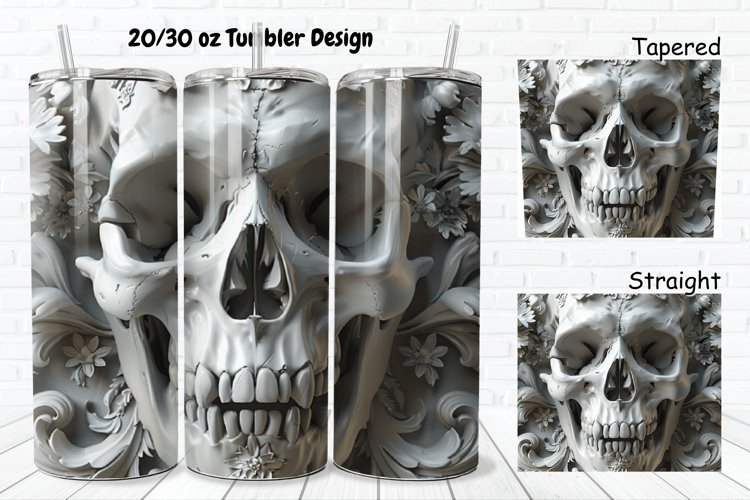 3D Floral Skull 20/30oz Skinny Tumbler example image 1