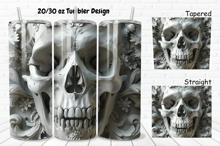 3D Floral Skull 20/30oz Skinny Tumbler