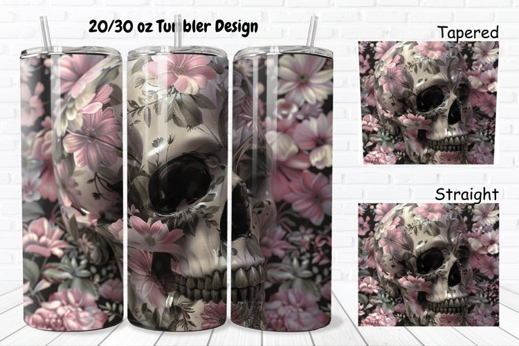 3D Floral Skull 20/30oz Skinny Tumbler example image 1