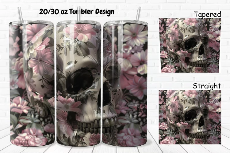 3D Floral Skull 20/30oz Skinny Tumbler