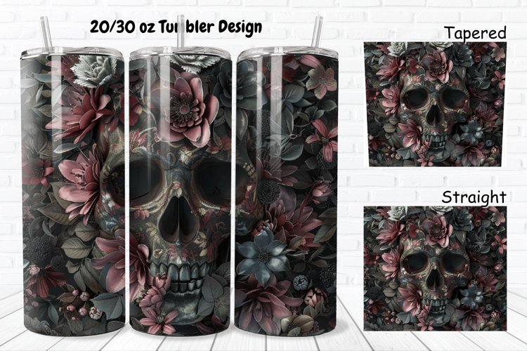 3D Floral Skull 20/30oz Skinny Tumbler