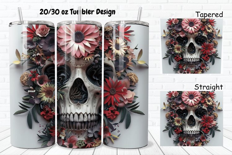 3D Floral Skull 20/30oz Skinny Tumbler example image 1