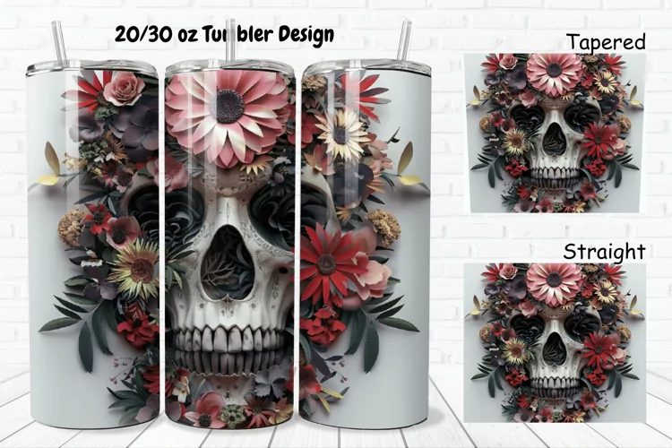 3D Floral Skull 20/30oz Skinny Tumbler