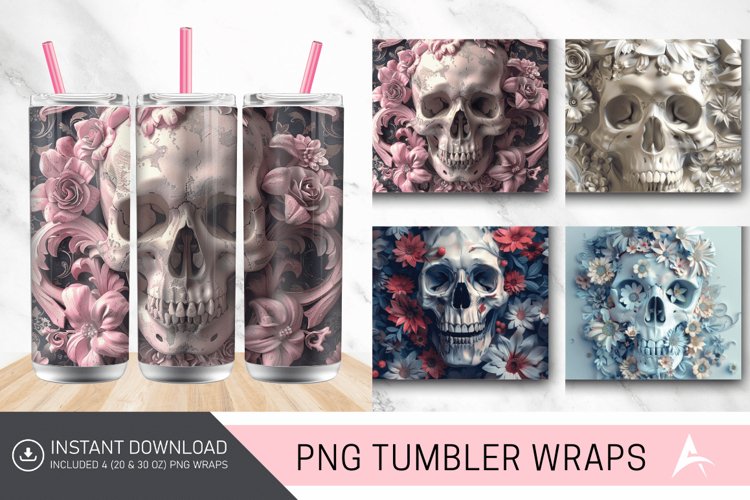 3D Floral Skull Tumbler Wrap