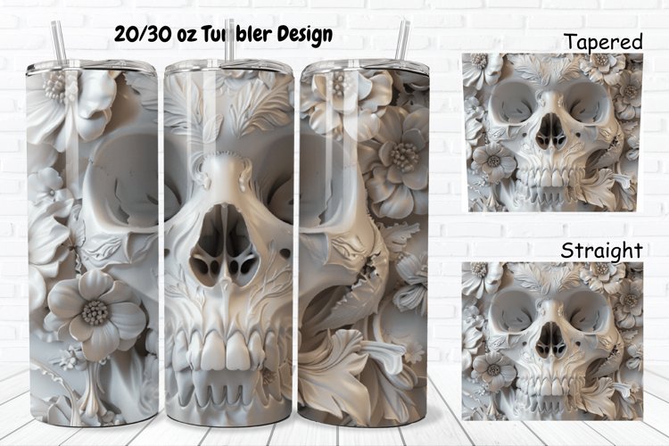 3D Floral Skull 20/30oz Skinny Tumbler