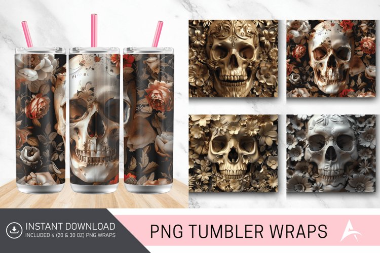 3D Floral Skull Tumbler Wrap