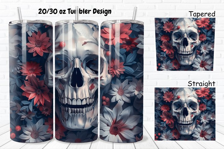3D Floral Skull 20/30oz Skinny Tumbler